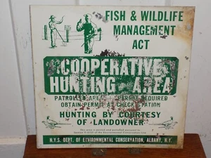 Vintage New York State Cooperative Hunting Area Tin Sign - Picture 1 of 6