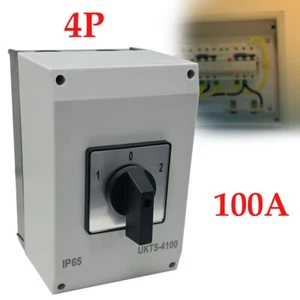 100 AMP GENERATOR CHANGEOVER SWITCH 3 POSITION 4 POLE IP65 SINGLE PHASE - Picture 1 of 12