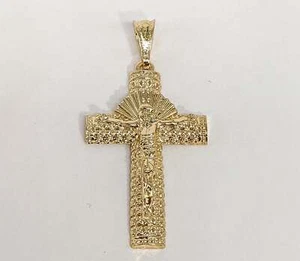 Jesus Crucifix Cross Gold Plated Pendant Oro Laminado Chapado Cruz Medalla Dije - Picture 1 of 2