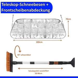 Auto Eiskratzer mit Schneebesen Teleskop + Frontscheibenabdeckung Eisschaber Set - Bild 1 von 5