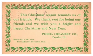 Cartolina Indivisa Indivisa Pubblicità Natale Peoria Creamery Illinois - Foto 1 di 2