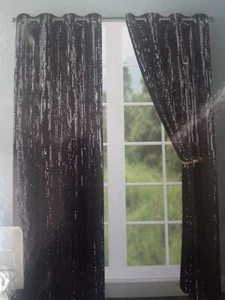 2 panels 54" x 84" window curtain Evelyn waterfall valance sequence panel sheer - Picture 1 of 4