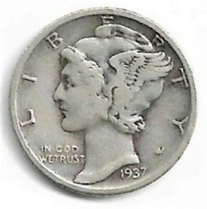 1937 S  Mercury Dime circulated 90% Silver Fine F to Very Fine VF - Picture 1 of 2