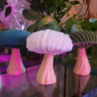 Lote de 3 estatuillas boho de mesa decoración del hogar champiñón pana fieltro sherpa vintage Foto 1 de 4