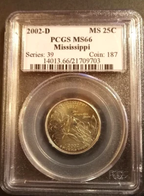 2002 D Mississippi  Quater PCGS MS66 - Image 1 of 2