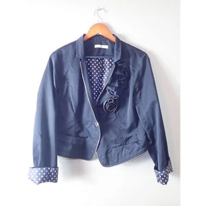 Hazel Suit Jacket Blazer Black Cropped Large Artsy Flowers Zipper Polka Dot - Picture 1 of 12