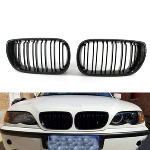 2 rejillas delanteras negras brillantes doble listón aptas para BMW E46 2002-04 de 4 puertas - Imagen 1 de 6