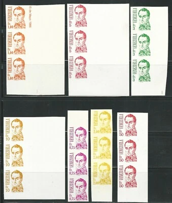 Venezuela: 1986; lot 7 values in strip imperforated 3, set ordinary issue VZ0347 - Image 1 of 2