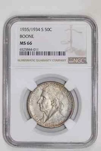 1935/1934-S BOONE SILVER COMMEMORATIVE HALF DOLLAR NGC MS66 FRESH PQ! - Picture 1 of 2