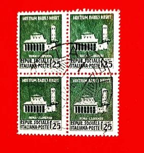 1944 quartina  bollo 25 c.  mon. distrutti 1° serie var. filigrana firma oliva - Imagen 1 de 2