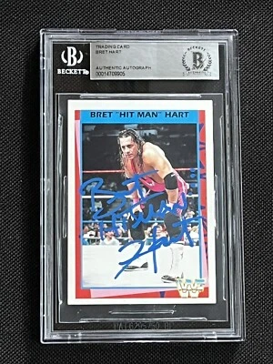 BRET HART 1995 MERLIN WWF WRESTLING SIGNED AUTOGRAPHED CARD BAS AUTHENTIC - Image 1 of 2