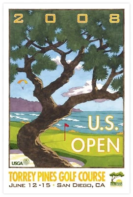 Póster de golf Lee Wybranski edición limitada 2008 US Open Torrey Pines Tiger Woods Foto 1 de 4