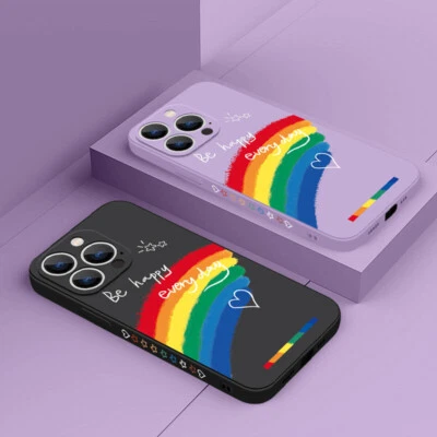 Rainbow Shockproof Silicone Phone Case For iPhone 16 15 14 Pro Max 13 12 Cover - Image 1 of 4