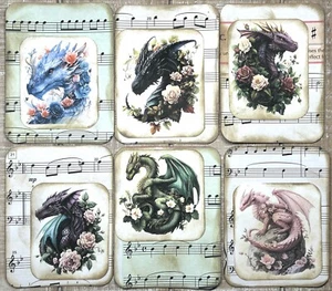 Drachen Junk Journal Karten Scrapbook Kartenbasteln 6er Set Journal Distressed Card - Bild 1 von 4