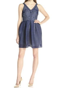 Minuet Damen gestreiftes Fit and Flare Tüllkleid hinten offen marineblau Größe Small - Bild 1 von 7