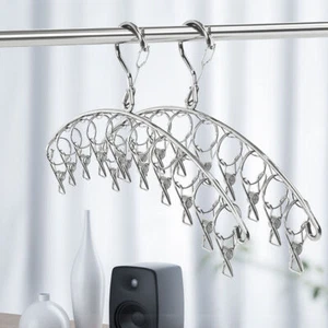 Stainless Steel Clothes Drying Hanger Windproof Clothing Rack 20 Clips Sock - Picture 1 of 17