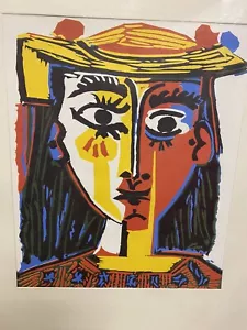 Pablo Picasso-Linocut Büste der Frau mit Hut 18"×14" 1960er DR 341 Lithographie - Bild 1 von 7