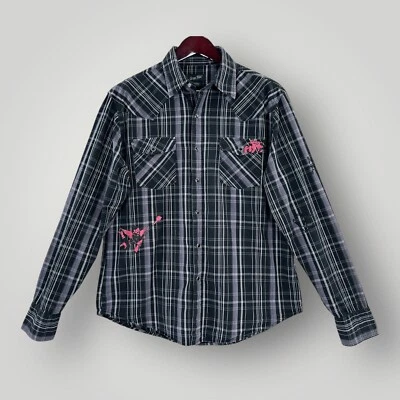 Mens Iron Fist Men's Shirt Sz Large Black Pearl Snap Plaid Long Sleeves Cotton - Image 1 of 4