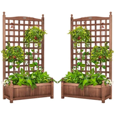 2 paquetes maceta de madera cama de jardín elevada con enrejado 48"" de altura con orificios de drenaje Foto 1 de 4