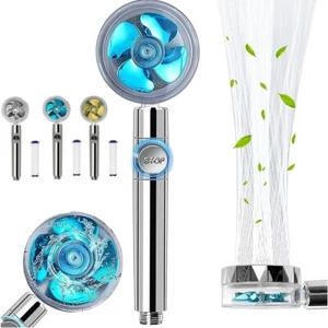 High Pressure Spray Shower Head Water Saving Flow 360 Rotating with Small Fan UK - Picture 1 of 1