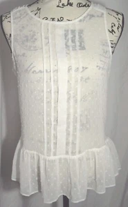 ELLE Women's White Sleeveless Sheer Dot Pleated Peplum Blouse Sz S - Picture 1 of 7