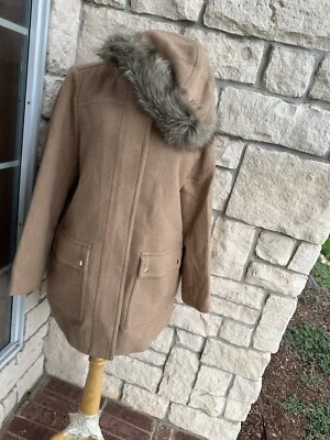 Abrigo parka con capucha mezcla de lana J Crew Factory para mujer Vail imitación piel XL J6178 Foto 1 de 4