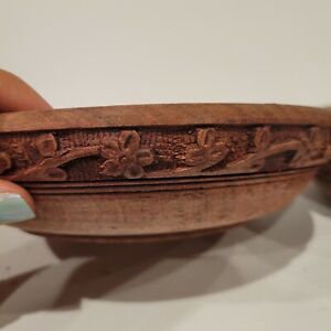 2 Antique Old Collectible Indian Hand Carved Wooden bowls 7.5" RUSTICITY