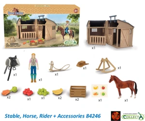 Stall, Pferd und Cowgirl Reiter Box Spielset + Zubehör CollectA 84246 Neu - Bild 1 von 10