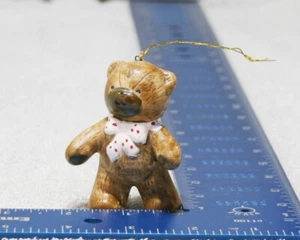 Vintage Ceramic Teddy Bear With Red Polka Dots Bow Hand Painted - Picture 1 of 6