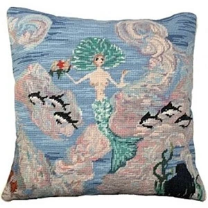 Cuscino galleggiante a sirena stravagante in blu punto ago 18" x 18" con riempimento poli - Foto 1 di 1