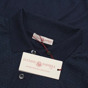 Suéter Polo Luciano Barbera Nuevo con Etiquetas Tejido Talla 50 EE. UU. M Azul Patrón Lana/Seda/Efectivo - Imagen 1 de 10