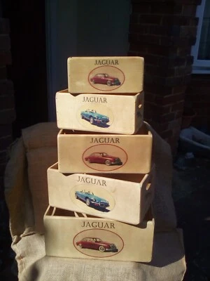 Fantastic retro style wooden vintage Jaguar  theme storage box in 5 sizes. - Image 1 of 2