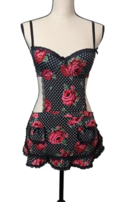 XOXO Womens Sz L Floral Apron Teddy Cosplay Maid Coquette Femme Adjustable Adult - Image 1 of 4