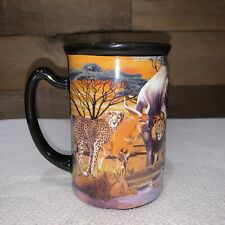 Vintage Coffee Tea Mug African Lion Safari 3D Animals Black