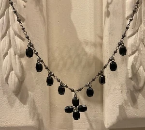 Liz Palacios Black Dangle Swarovski Crystal Necklace 17.5” - Picture 1 of 6