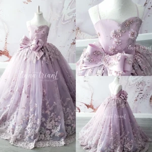 Lavender Beaded Ball Gown Girls Pageant Dresses Spaghetti Straps Princess Flower - Picture 1 of 13