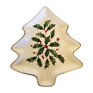 Lenox Hosting The Holidays Baum Schmuck Party Teller Gold 24k Borte Stechpalme Design - Bild 1 von 4