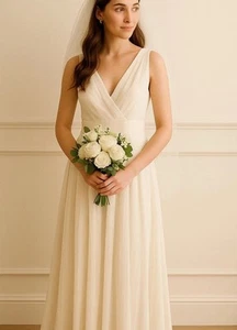 Vestido de novia J.Crew marfil Sofía seda chifón plisado falda talla 10 - Imagen 1 de 17