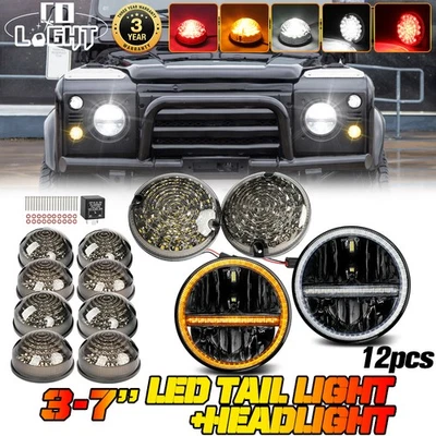 10PCS Complete LED Light Kit Lamp For Land Rover Defender 90-16+7" LED Headlight - Image 1 of 4