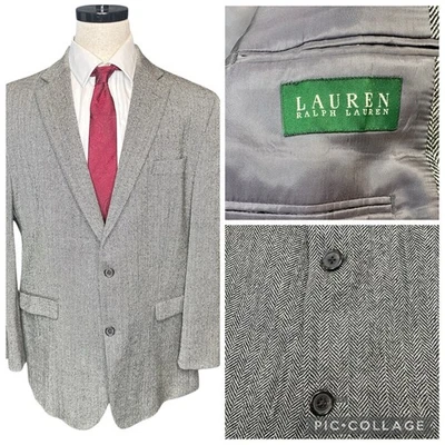 Jaqueta Blazer Masculina Lauren Ralph Lauren Lã Preta Espinha de Arenque 46L - Imagem 1 de 4