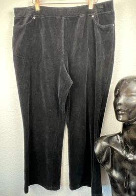 The Quacker Factory Sz 1X Black Corduroy Pants Slim Leg Pockets Pull Up - Image 1 of 4