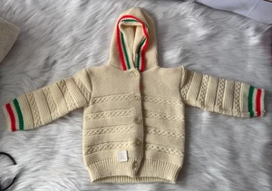 Vintage Baby Kapuzenpullover Größe 12 Mo. Cremefarbener Strick 100 % Acrylfaser Hergestellt in den USA - Bild 1 von 11