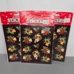3 Stück Vintage Weihnachtsaufkleber 4 Blatt Urlaub Musikinstrumente & Stechpalme Design - Bild 1 von 4