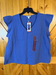 Top Three Dots Periwinkle cuello en V doble gasa algodón talla XL nuevo con etiquetas (6223) - Imagen 1 de 5