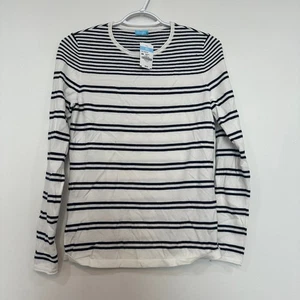 Suéter J Mclaughlin Poet XS NUEVO CON ETIQUETAS $98 Cuello Redondo Manga Larga Algodón Tostado Rayas Gris - Imagen 1 de 6