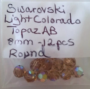 Swarovski Champagne Topaz AB Crystals ~ Lot of 12 Pcs ~ 8mm ~ RARE COLOR ! NEW! - Picture 1 of 1