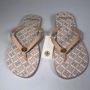 Sandalias Tory Burch Chanclas Delgadas Polvo Rubor Geo Logo Talla 6 Nuevas con Etiquetas - Imagen 1 de 7