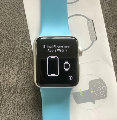 Apple Watch Series 3 38mm Silver Aluminium Case Blue Sport Band GPS A1858 VGC - Image 1 of 4
