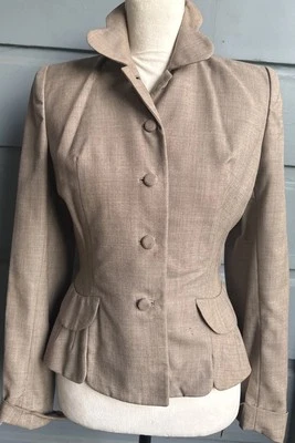 Chaqueta de Lana Ajustada Vintage Años 50 “New Look” - Franela Tweed Beige - Talla S - Foto 1 de 4