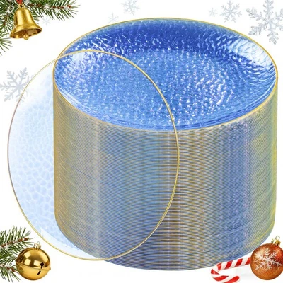 100件装蓝色圣诞塑料盘子,10英寸透明蓝色餐盘带G... — 第 1/4 张图片